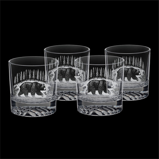 Bear in a Forest set of four 9 oz rocks glasses