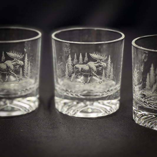 Moose in a Forest set of four 9 oz rocks glasses