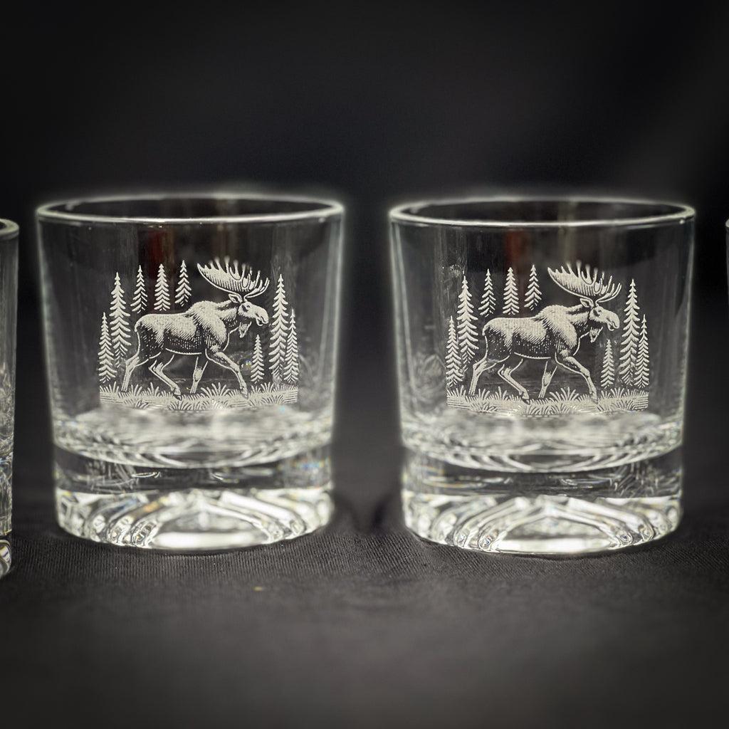 Moose in a Forest set of four 9 oz rocks glasses