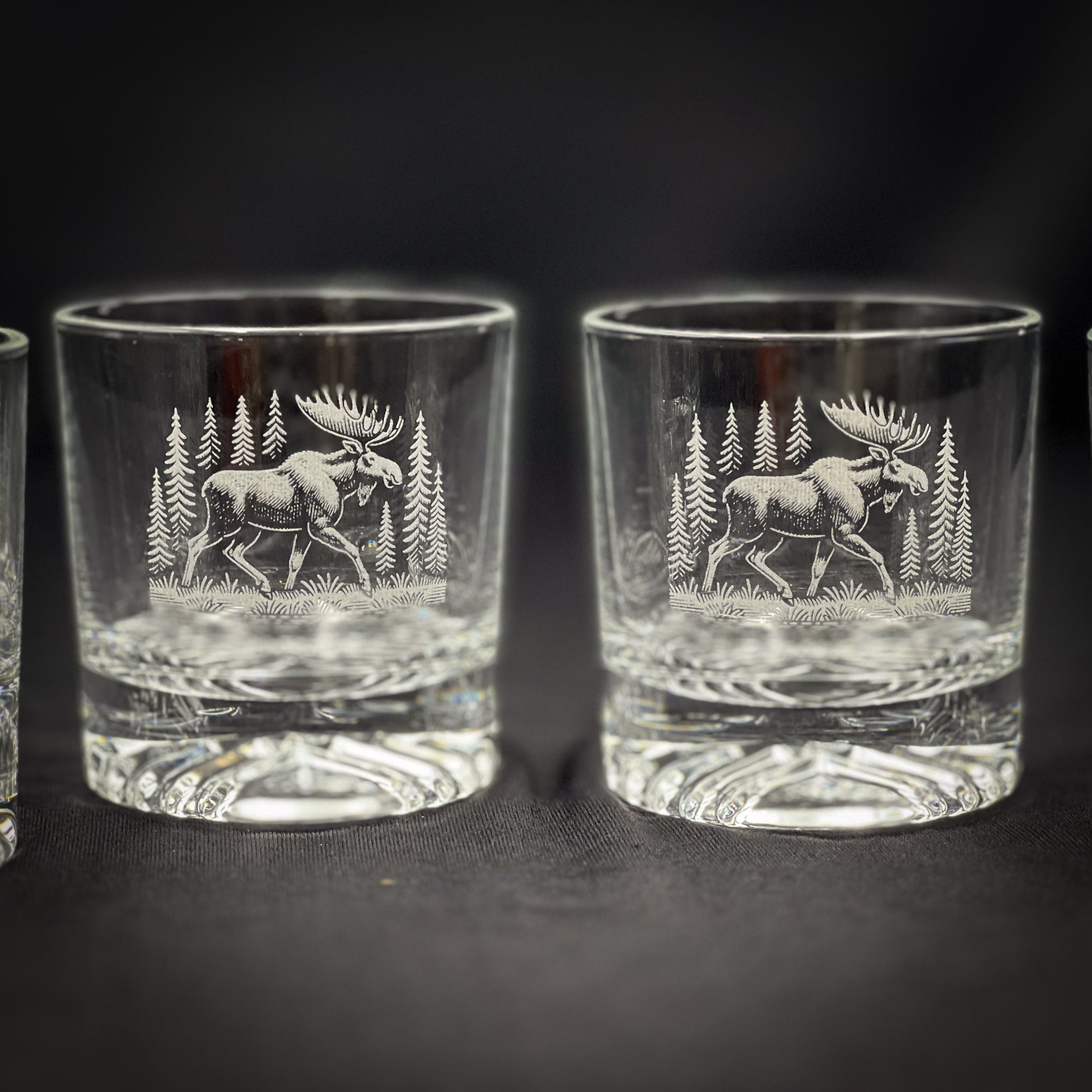 Moose in a Forest set of four 9 oz rocks glasses