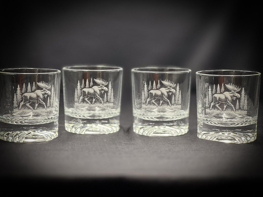 Moose in a Forest set of four 9 oz rocks glasses
