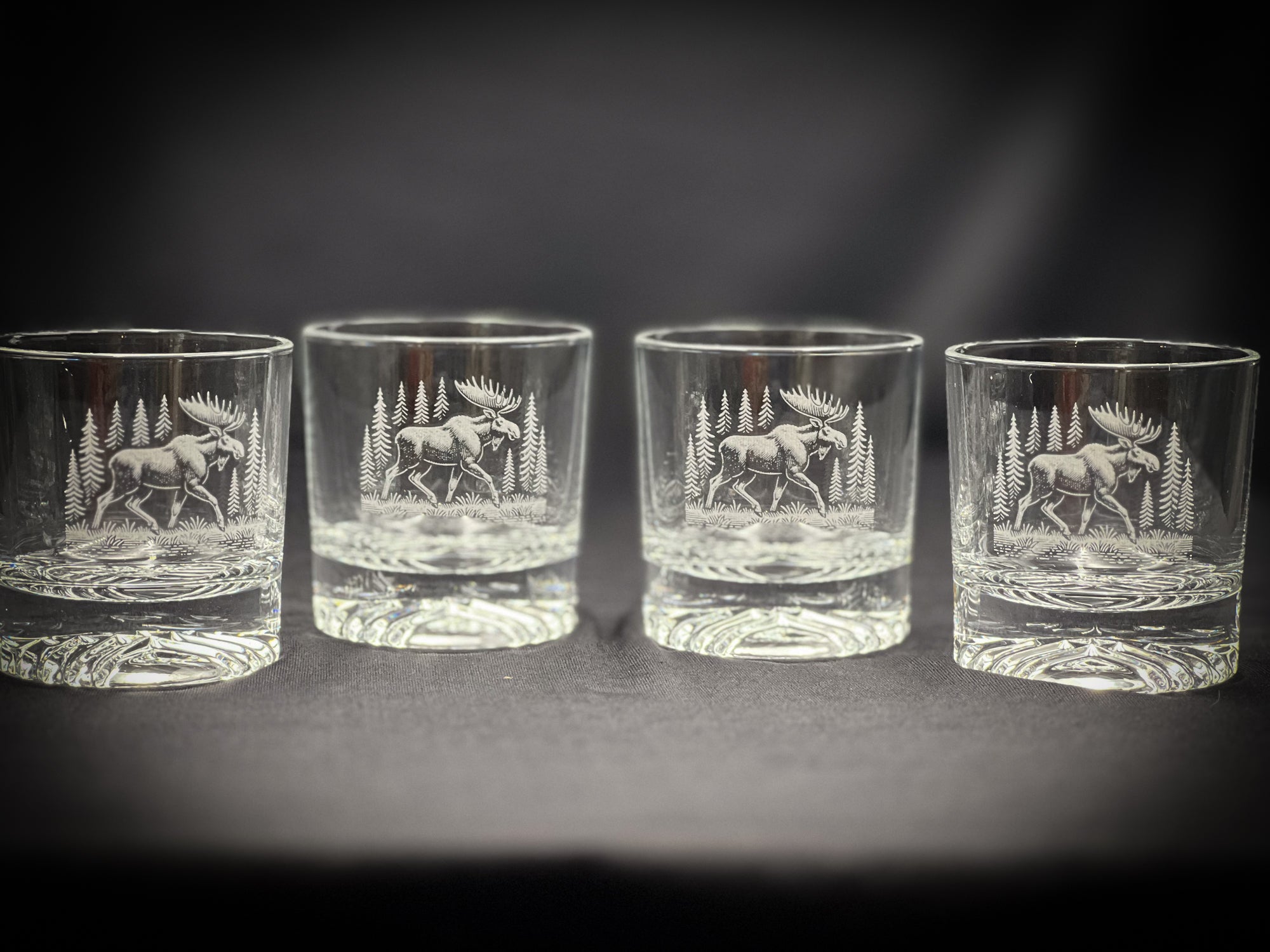 Moose in a Forest set of four 9 oz rocks glasses