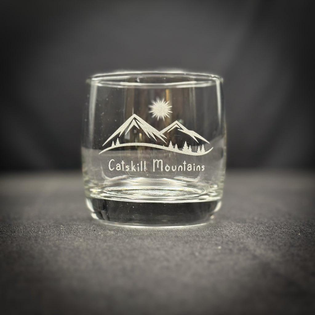 Mountains and Trees 10 oz Rounded Rocks Glass