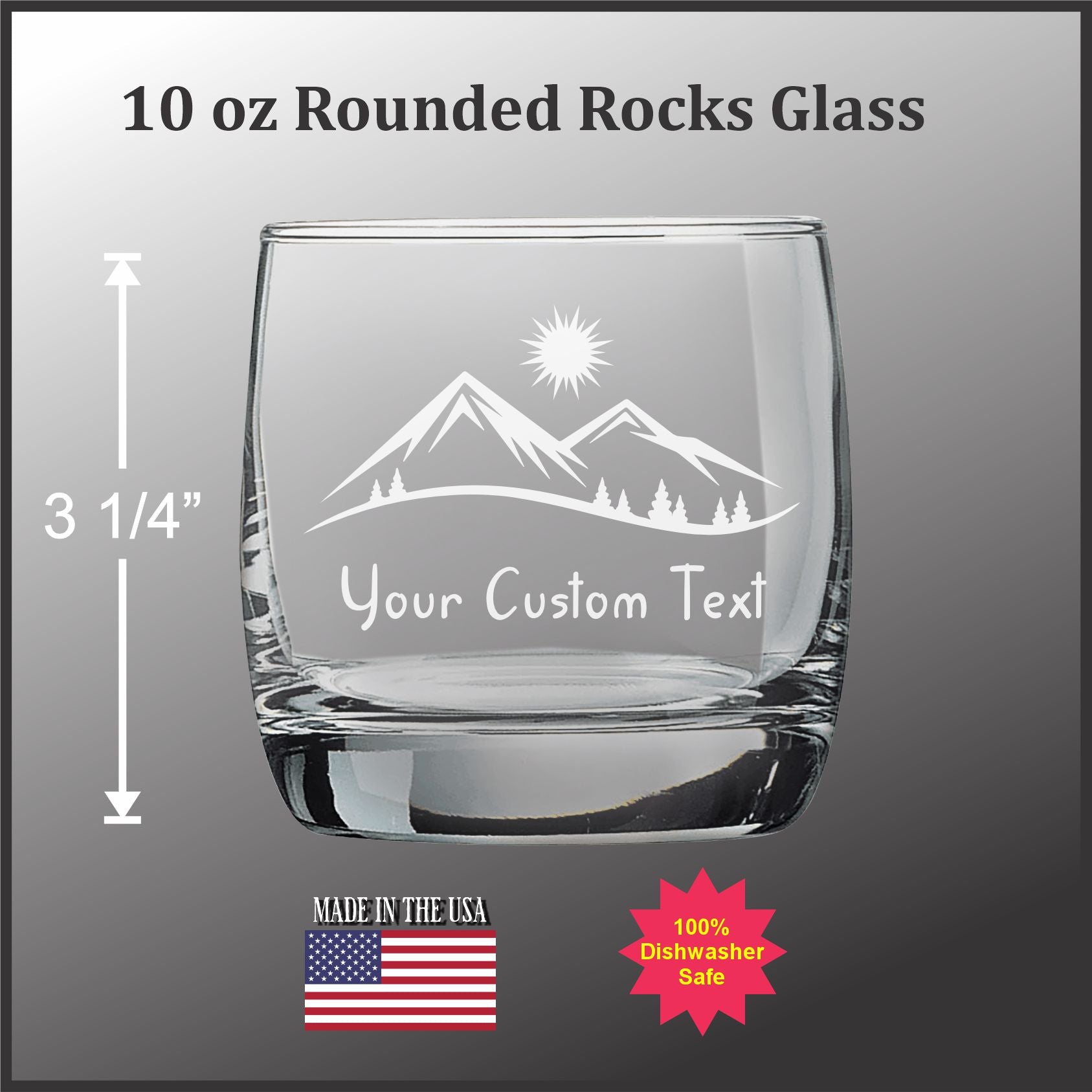 Mountains and Trees 10 oz Rounded Rocks Glass