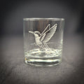 Old Fashioned Glass - Etched Hummingbird Whiskey Rocks 10.5 oz Tumbler