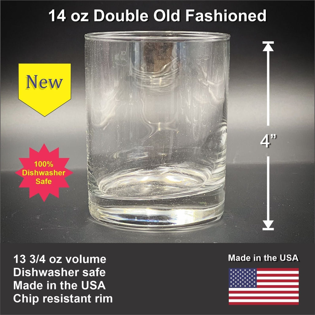Double Old Fashioned Glass - 14 oz Horse Design Custom Etched Glass Tumbler