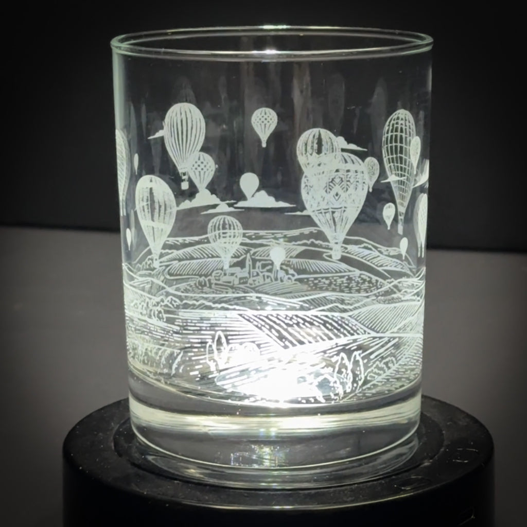 Hot Air Balloon full wrap 14 oz Engraved Rocks Glass