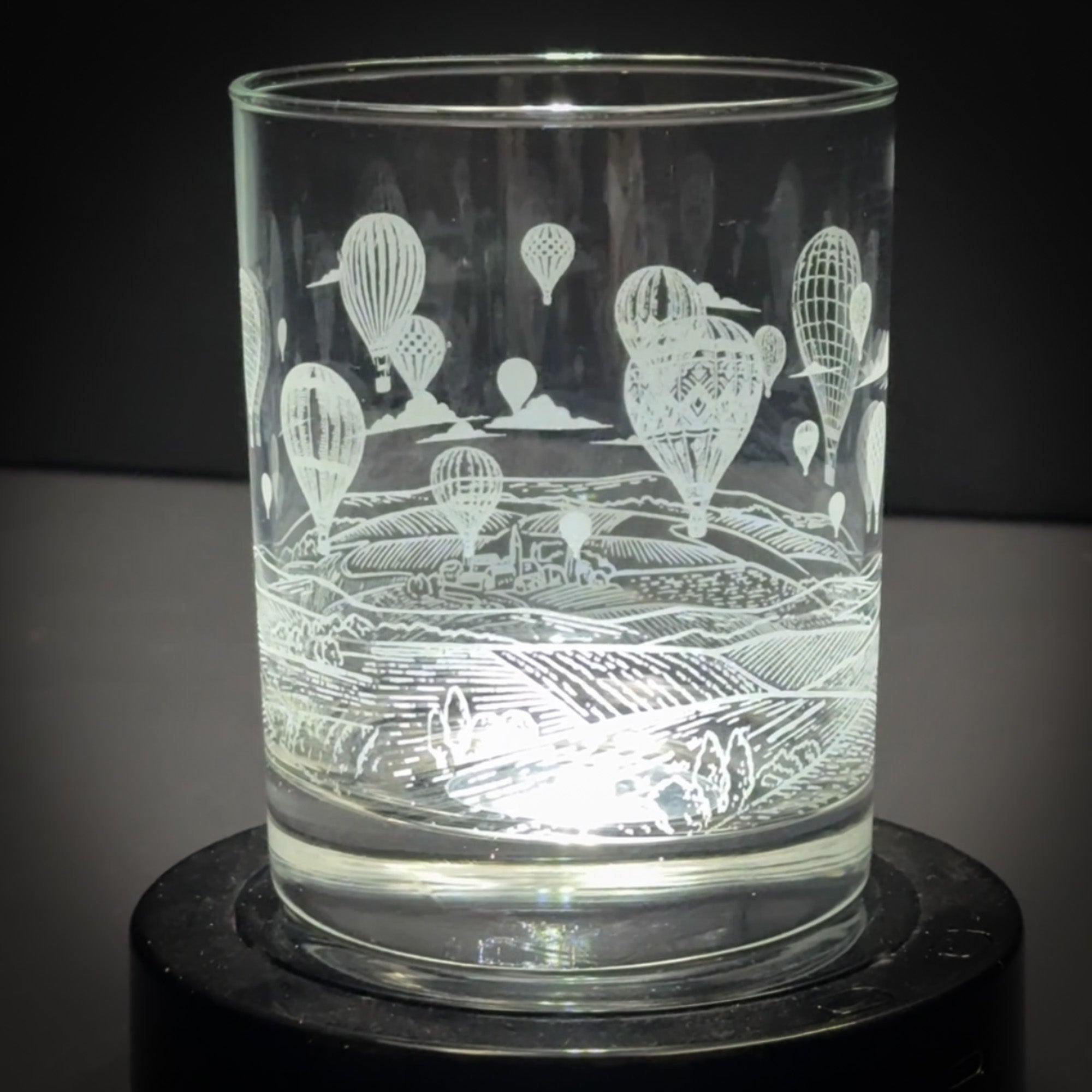 Hot Air Balloon full wrap 14 oz Engraved Rocks Glass