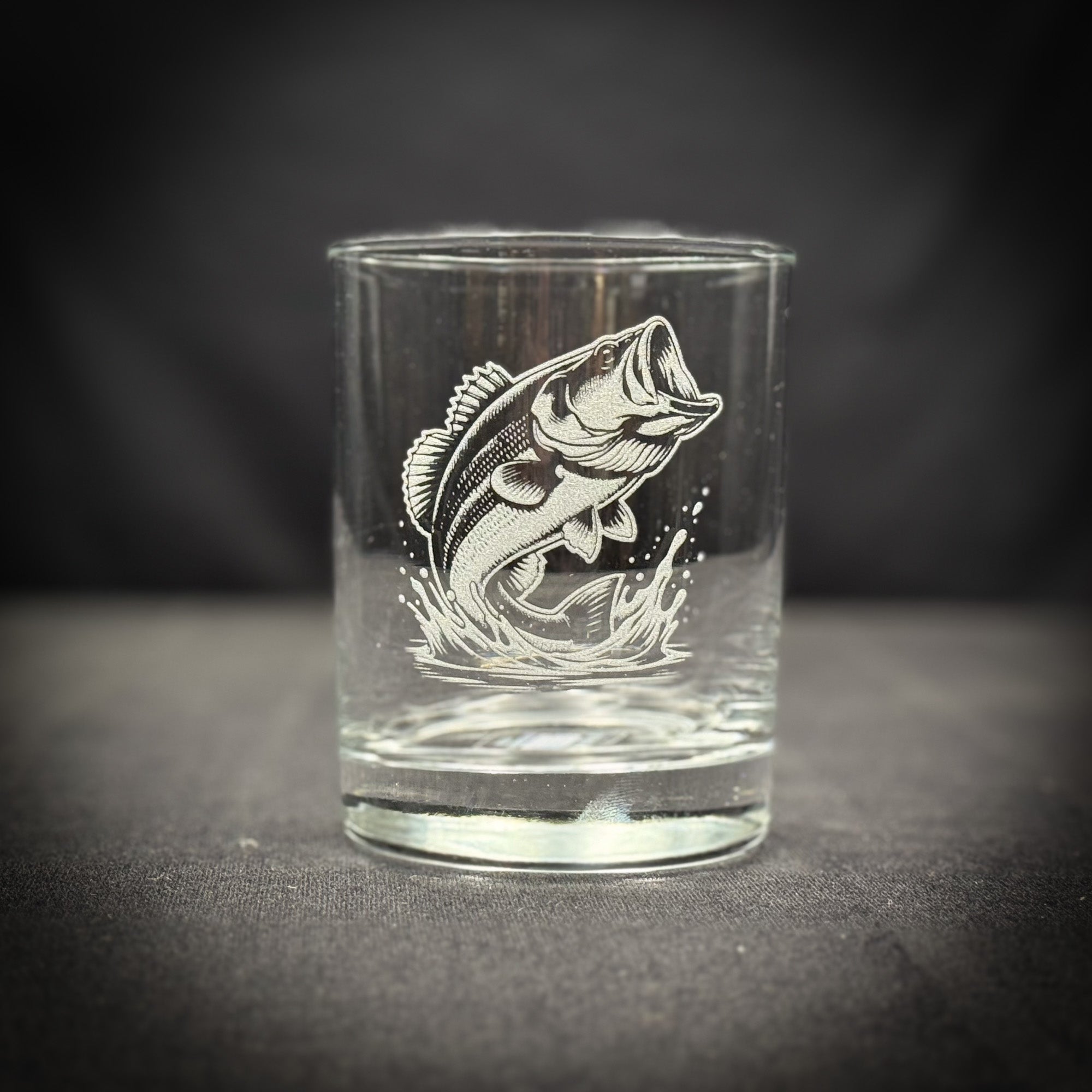 Large Mouth Bass Vintage Etched Double Old Fashioned Glass - 14 oz