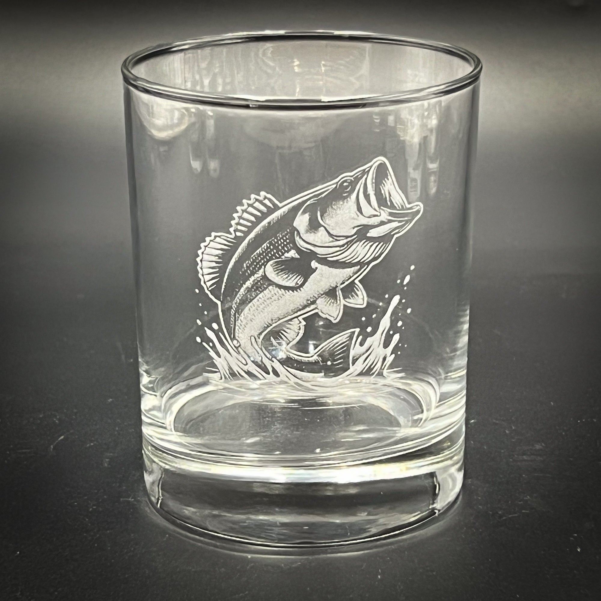 Large Mouth Bass Vintage Etched Double Old Fashioned Glass - 14 oz