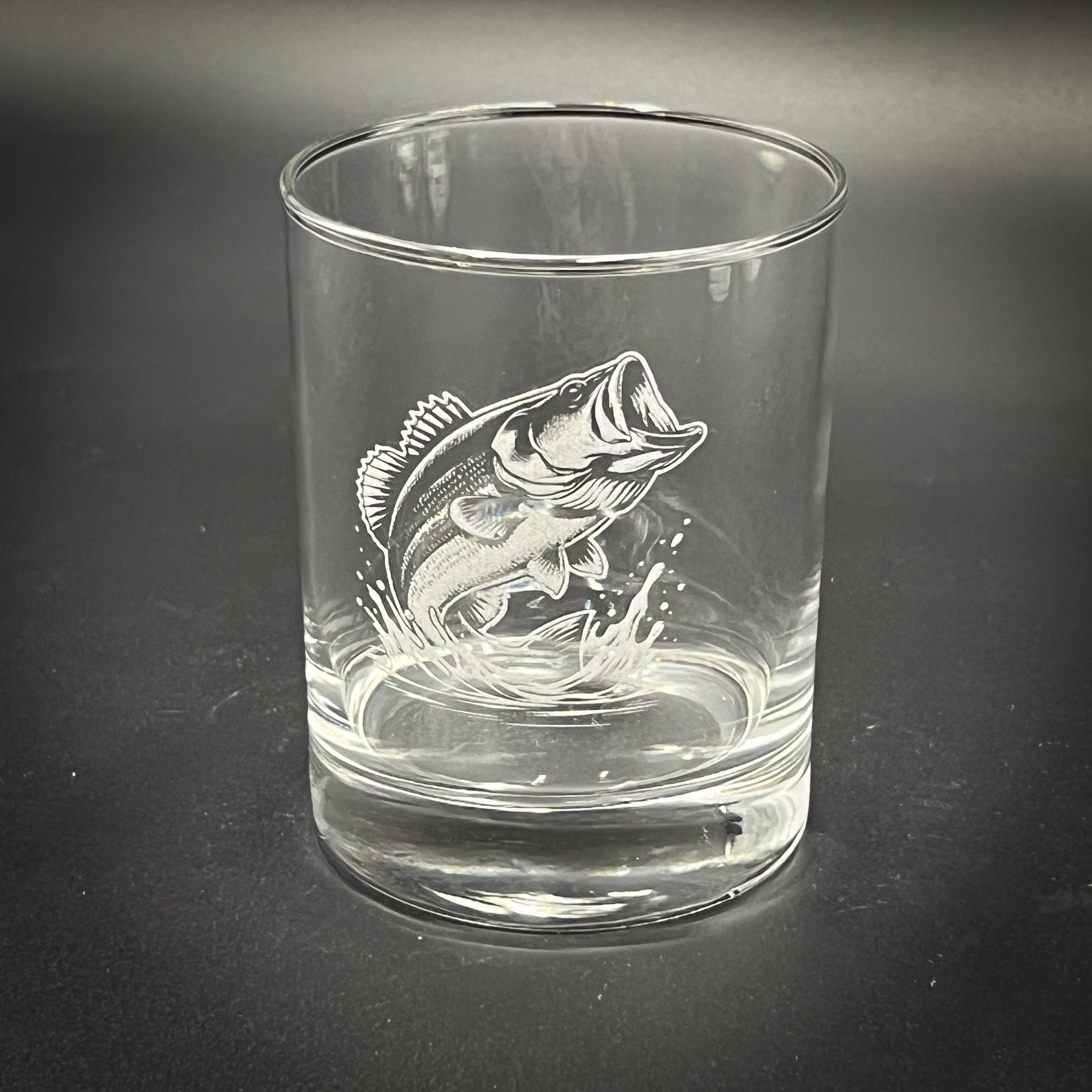 Large Mouth Bass Vintage Etched Double Old Fashioned Glass - 14 oz