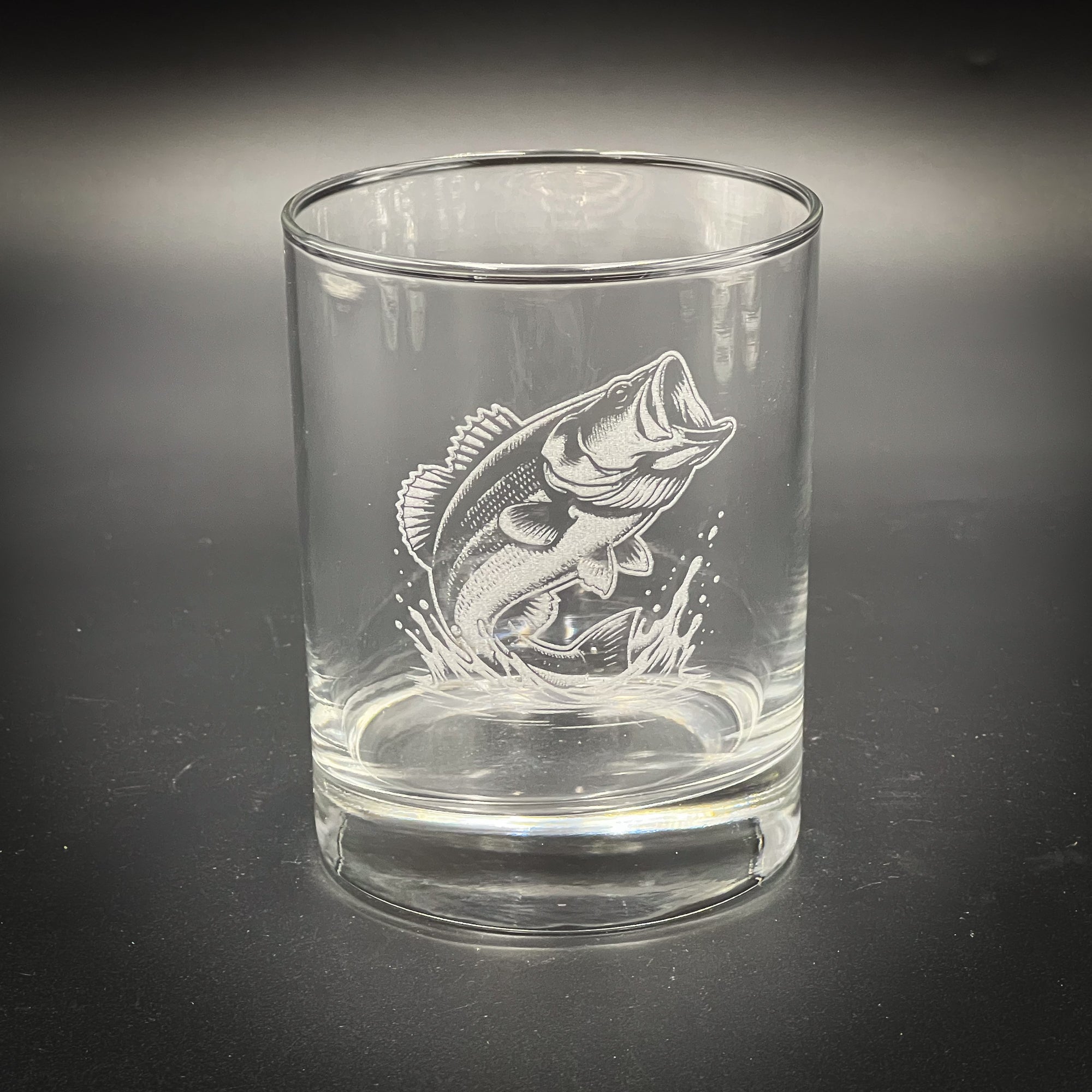 Large Mouth Bass Vintage Etched Double Old Fashioned Glass - 14 oz