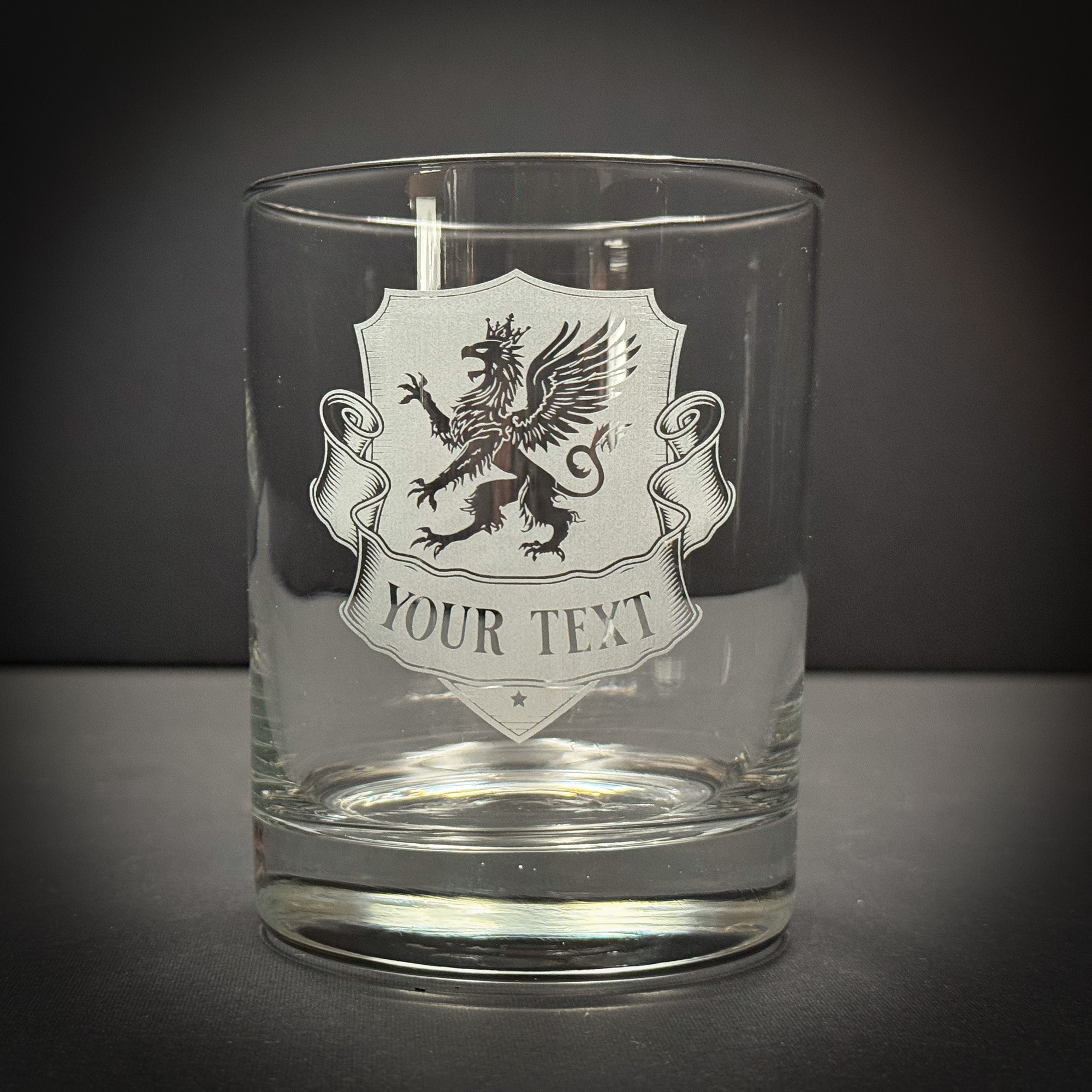 Custom Engraved Heraldic Animal Crest - 14 oz Rocks