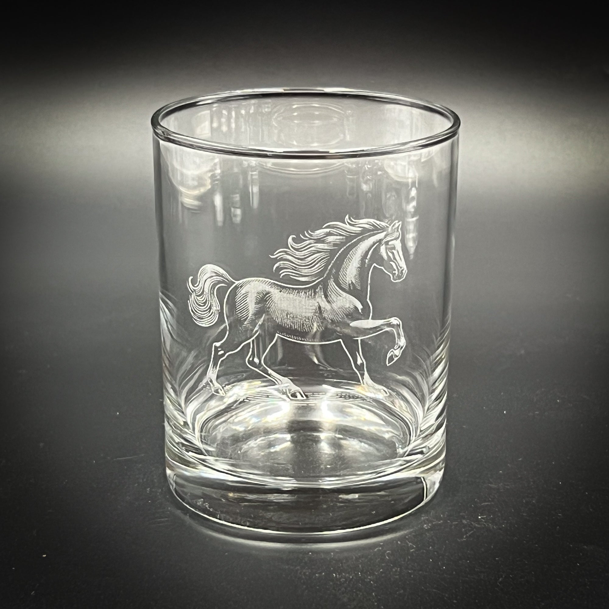 Double Old Fashioned Glass - 14 oz Horse Design Custom Etched Glass Tumbler
