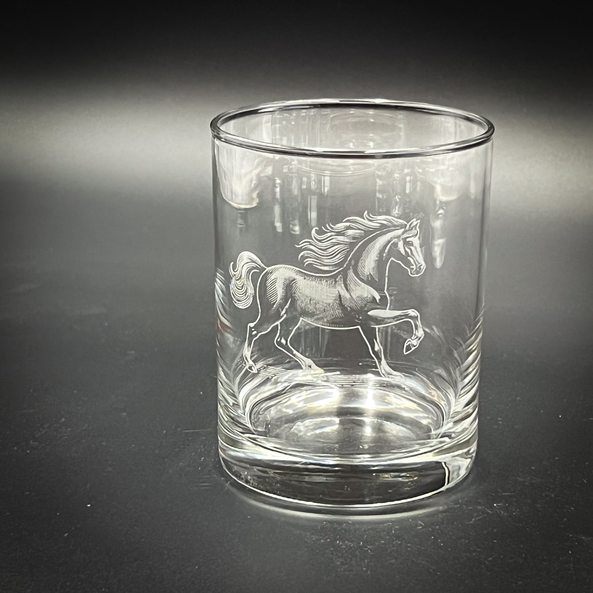 Double Old Fashioned Glass - 14 oz Horse Design Custom Etched Glass Tumbler