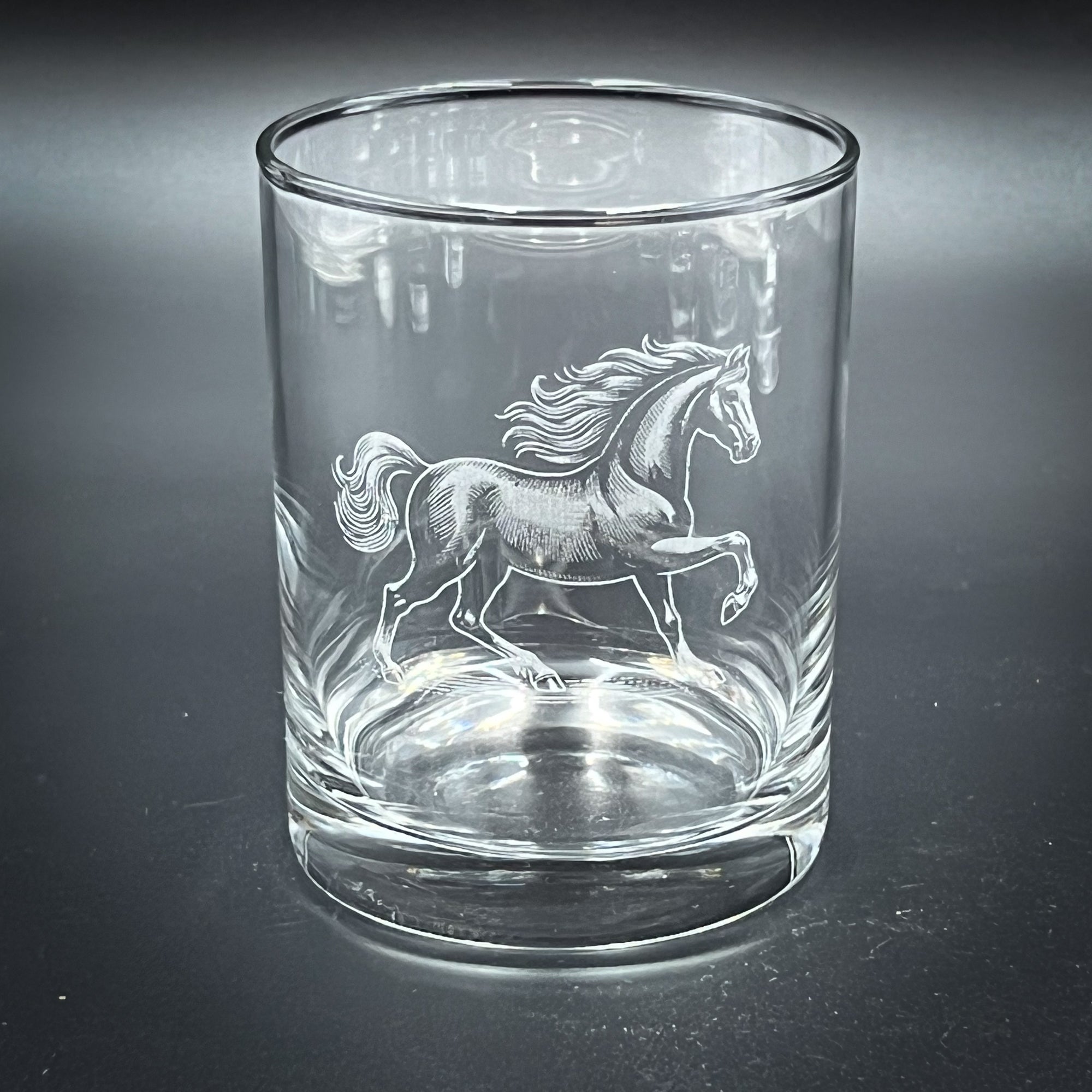 Double Old Fashioned Glass - 14 oz Horse Design Custom Etched Glass Tumbler