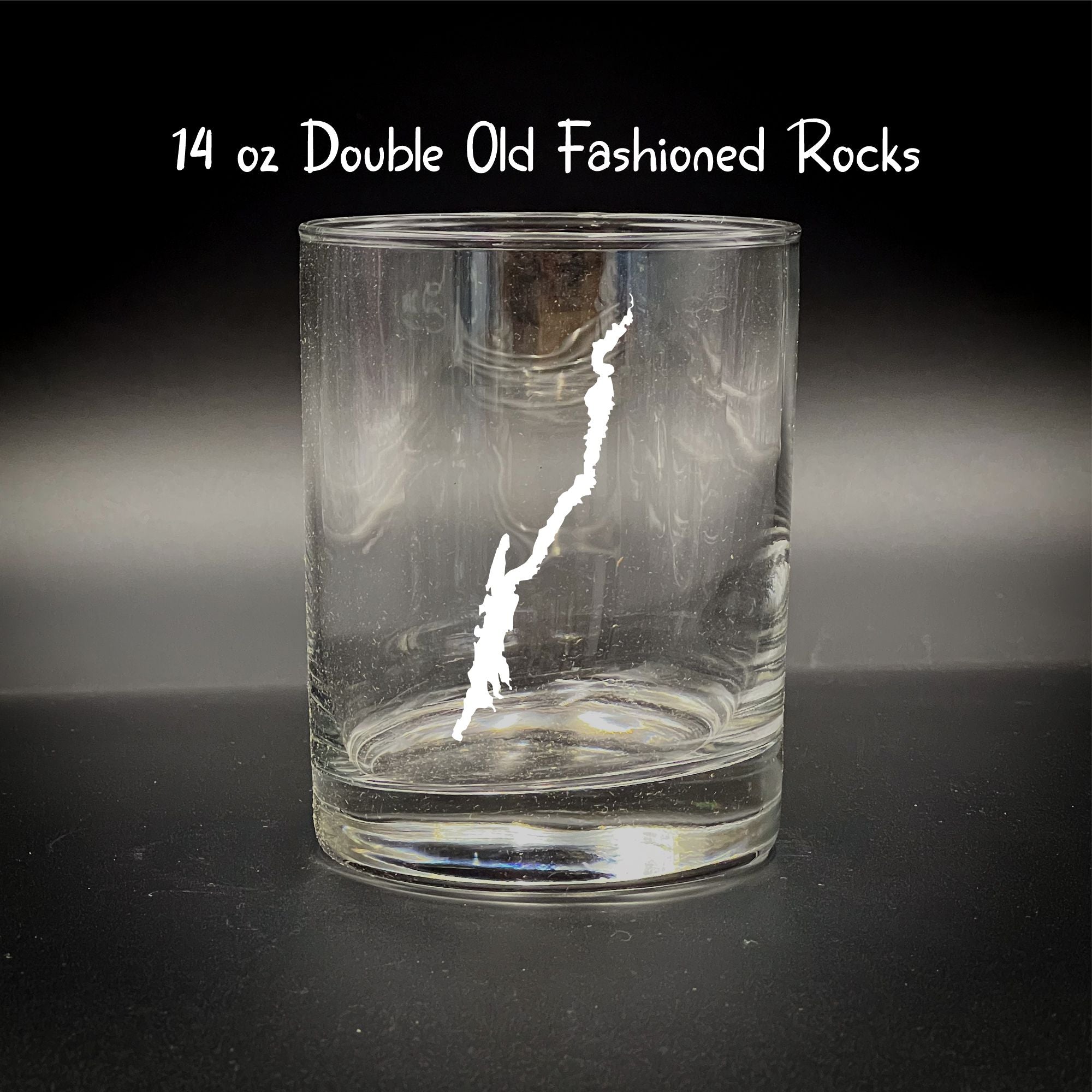 Lake George Rocks Glass: 14oz Double Old Fashioned, Etched Design