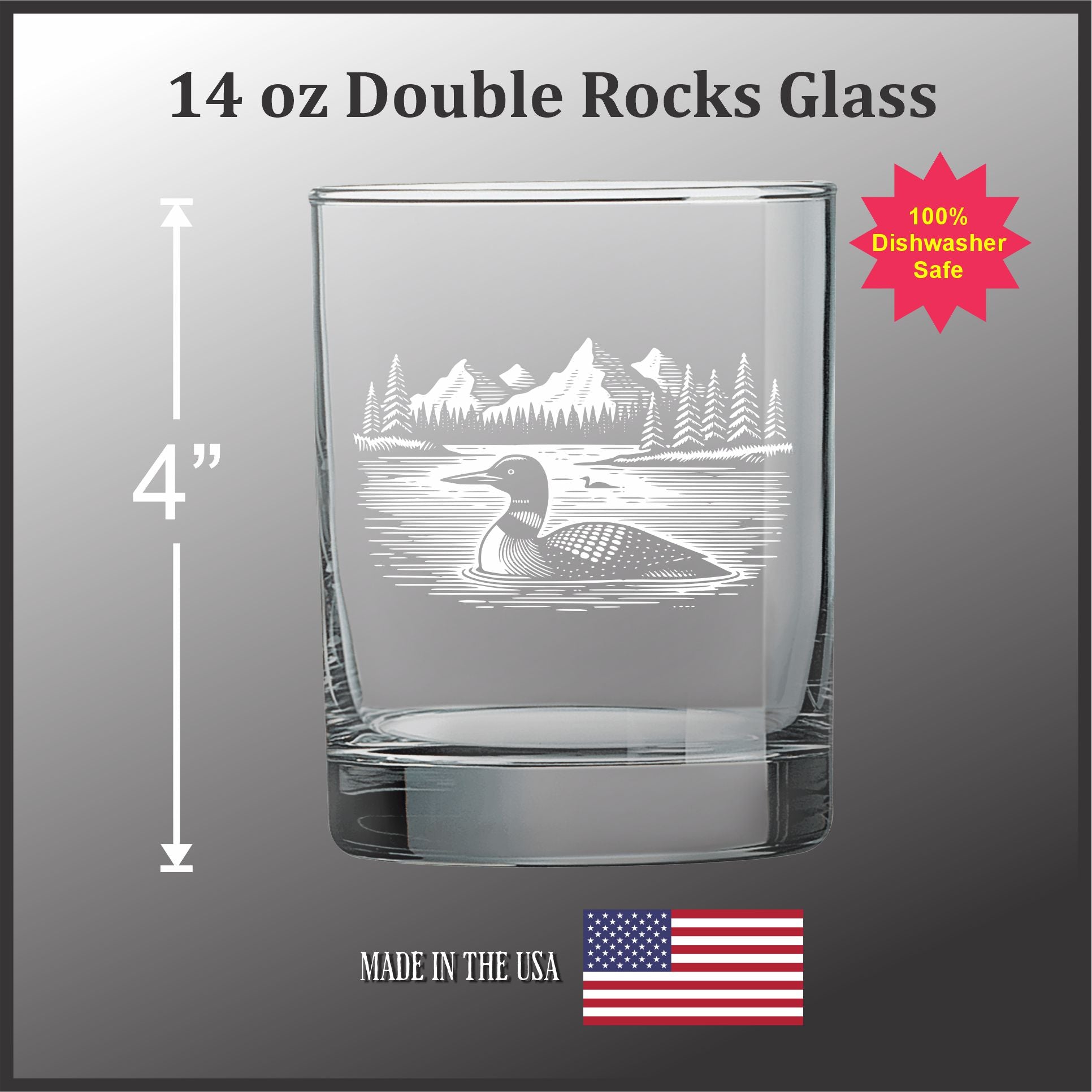 Loon on a Lake 14 oz Double Old Fashioned