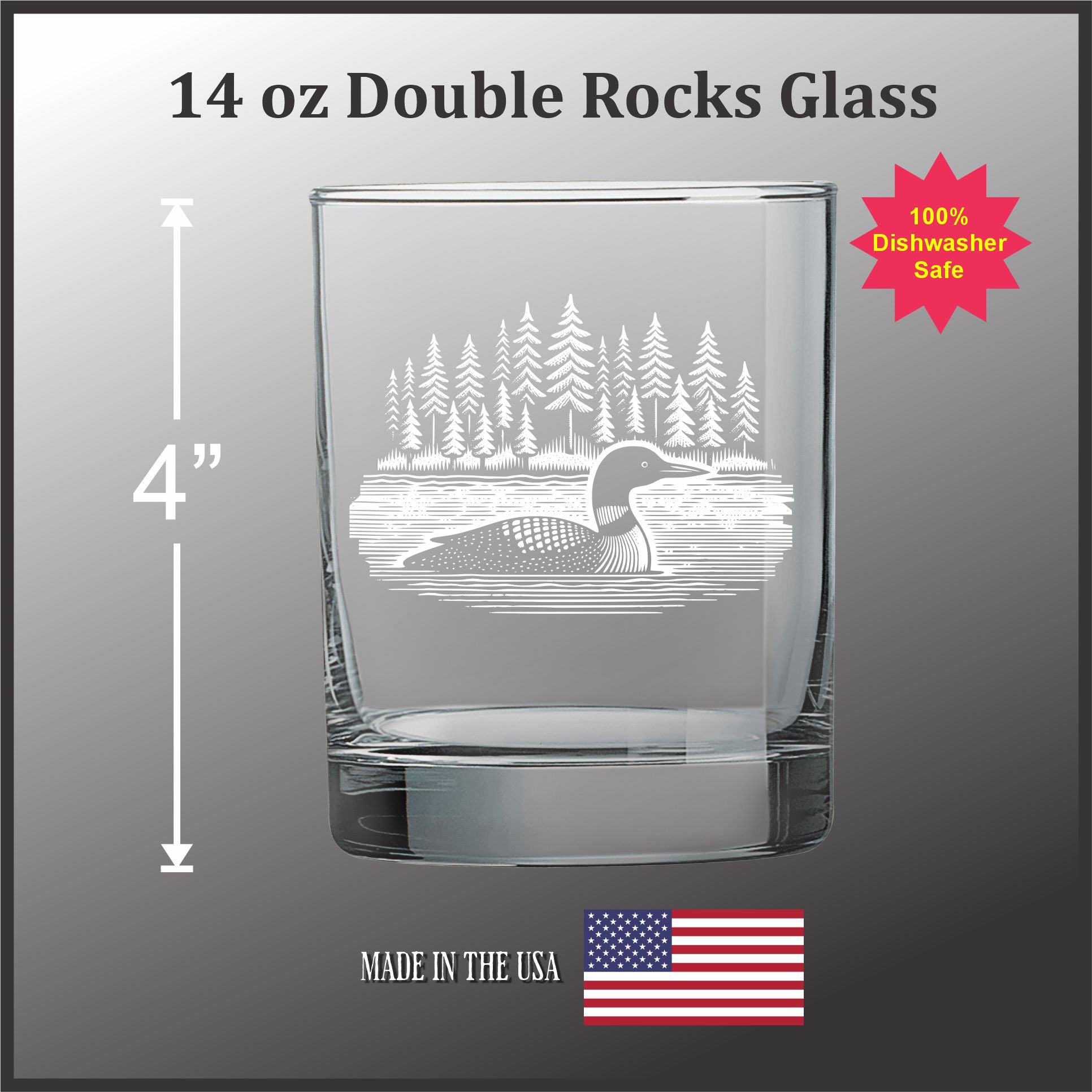 Loon on a Lake 14 oz Double Old Fashioned