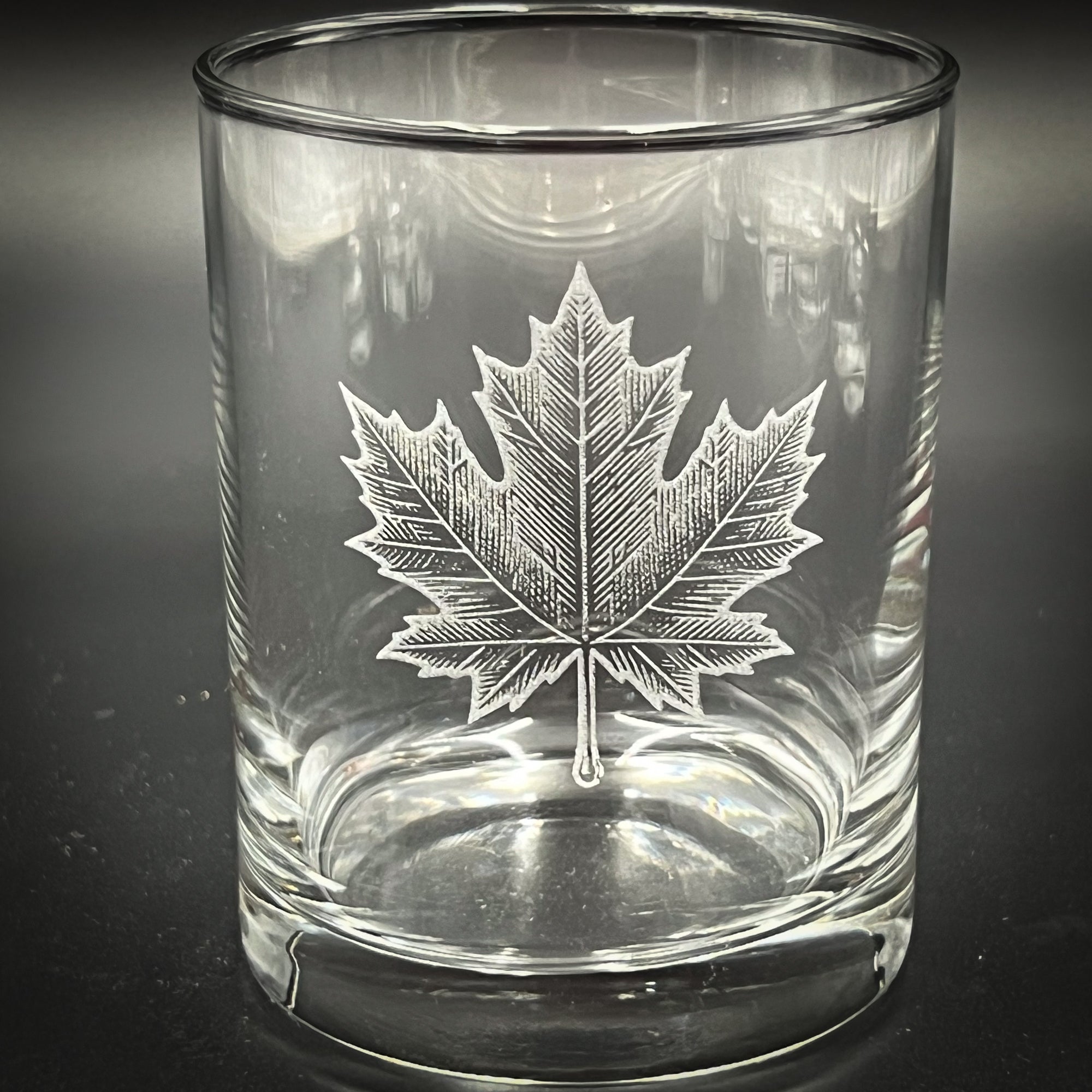 Maple Leaf Engraved Double Old Fashioned Glass – 14 oz Whiskey Glass