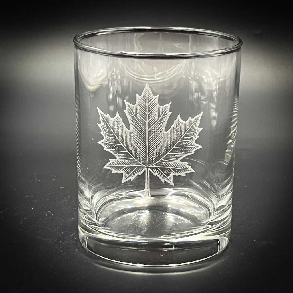 Maple Leaf Engraved Double Old Fashioned Glass – 14 oz Whiskey Glass