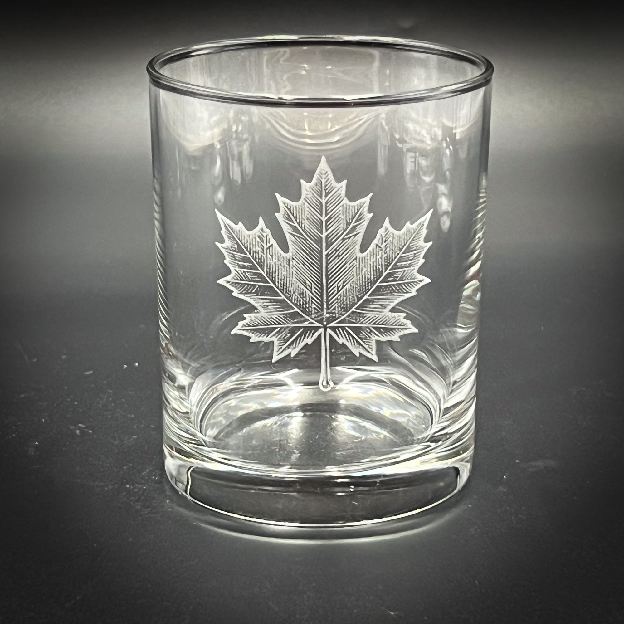 Maple Leaf Engraved Double Old Fashioned Glass – 14 oz Whiskey Glass