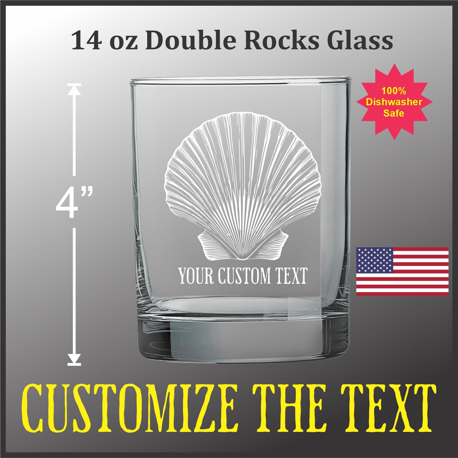 Scallop Shell - Customizable Etched 14 oz Double Old Fashioned