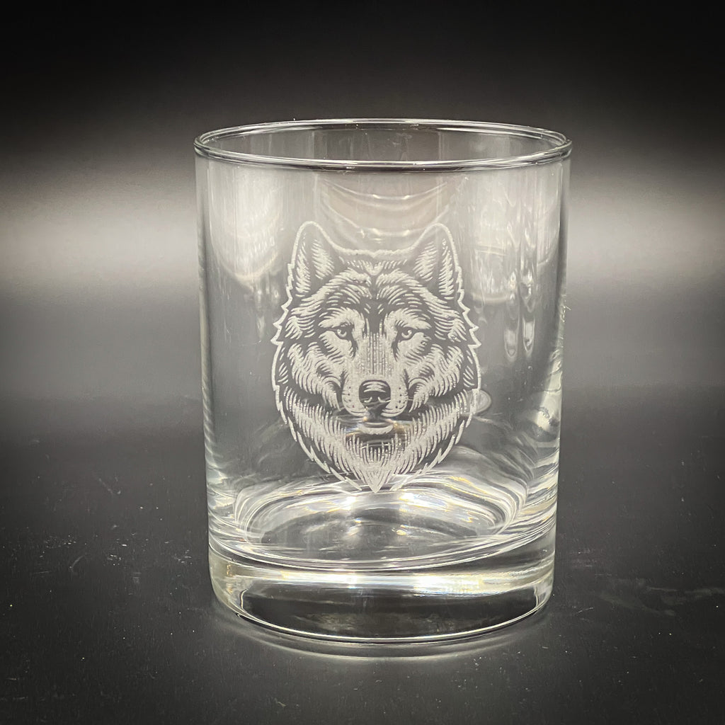 Wolf Head Double Old Fashioned Glass – 14 oz Etched Drinkware