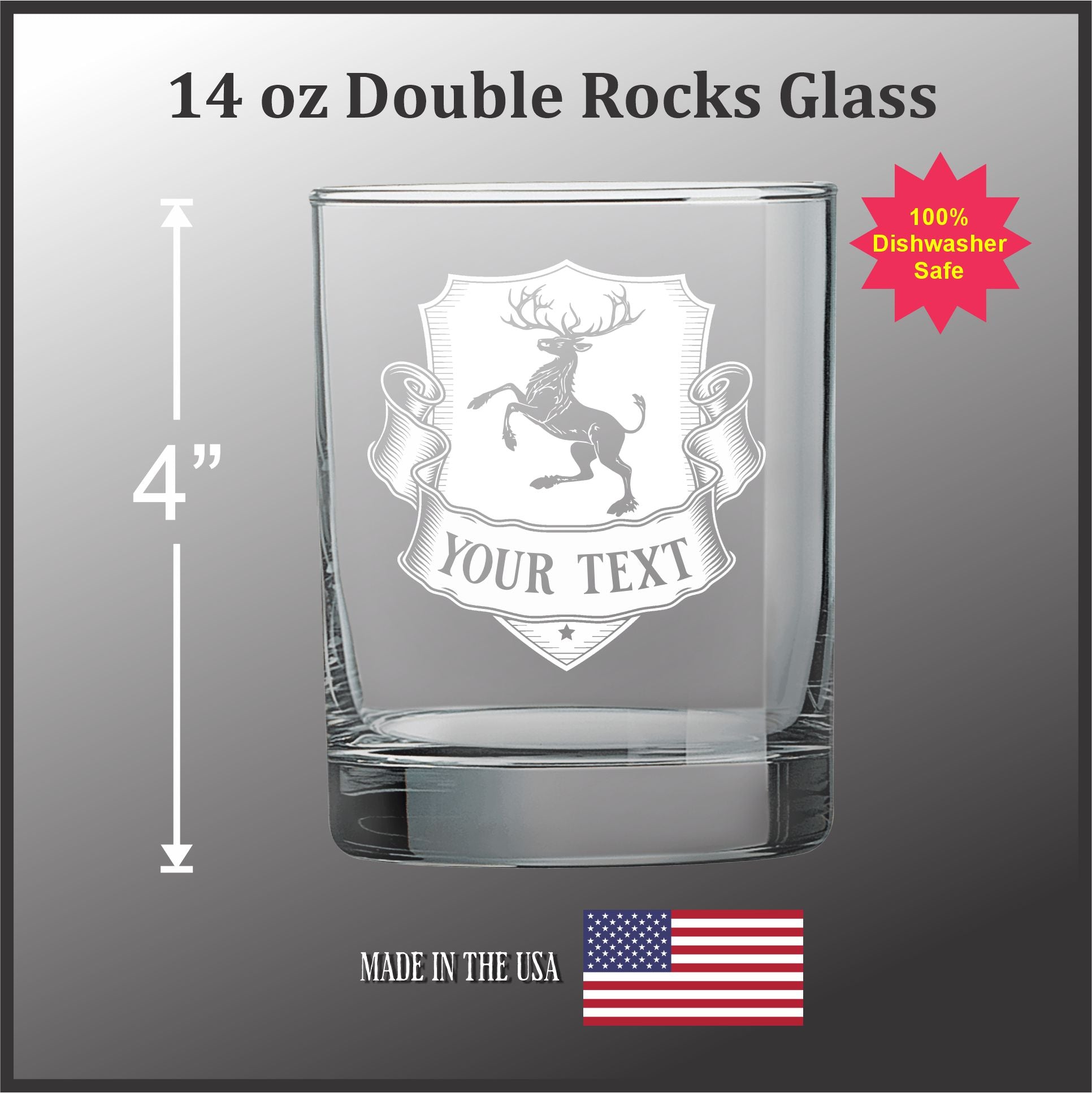 Custom Engraved Heraldic Animal Crest - 14 oz Rocks
