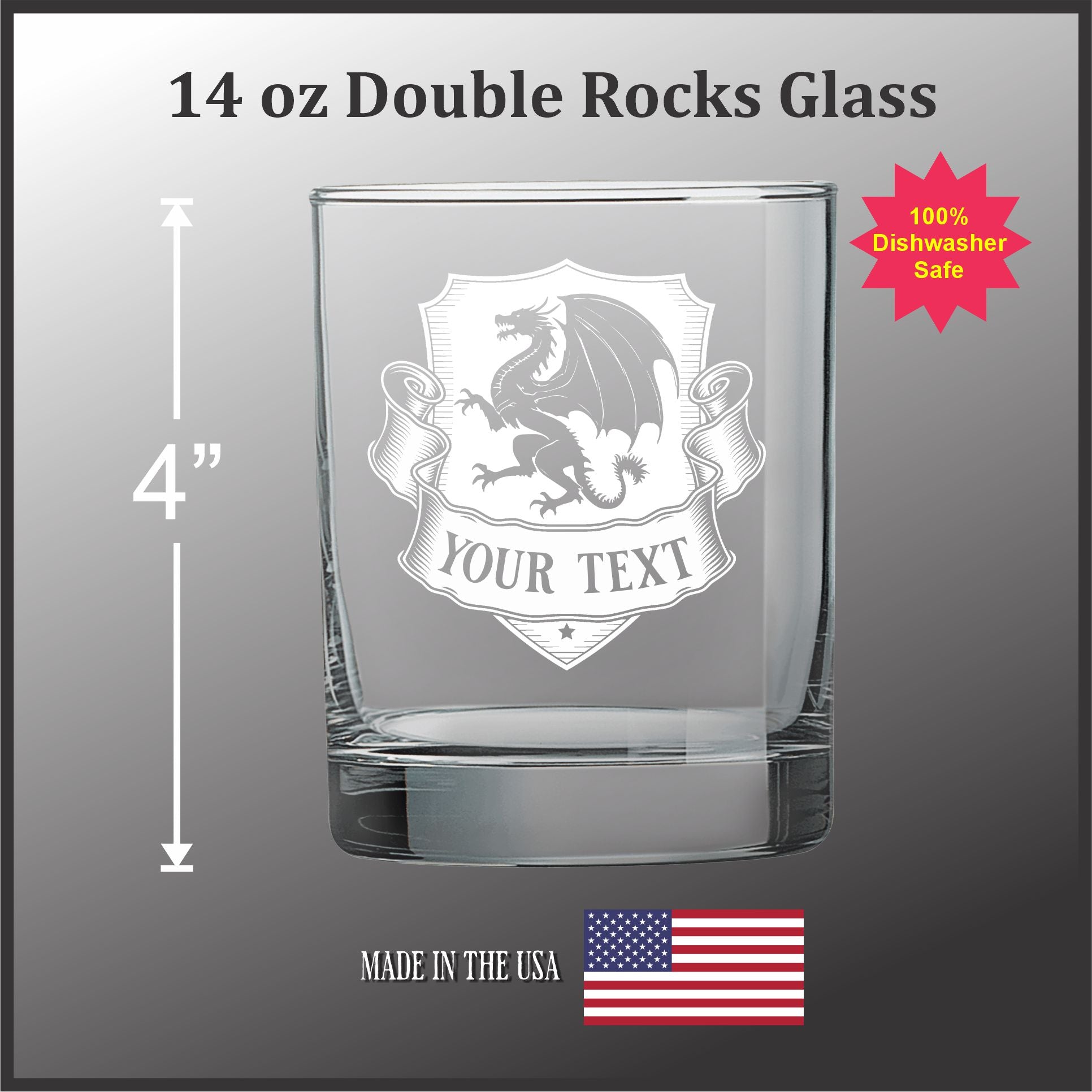 Custom Engraved Heraldic Animal Crest - 14 oz Rocks