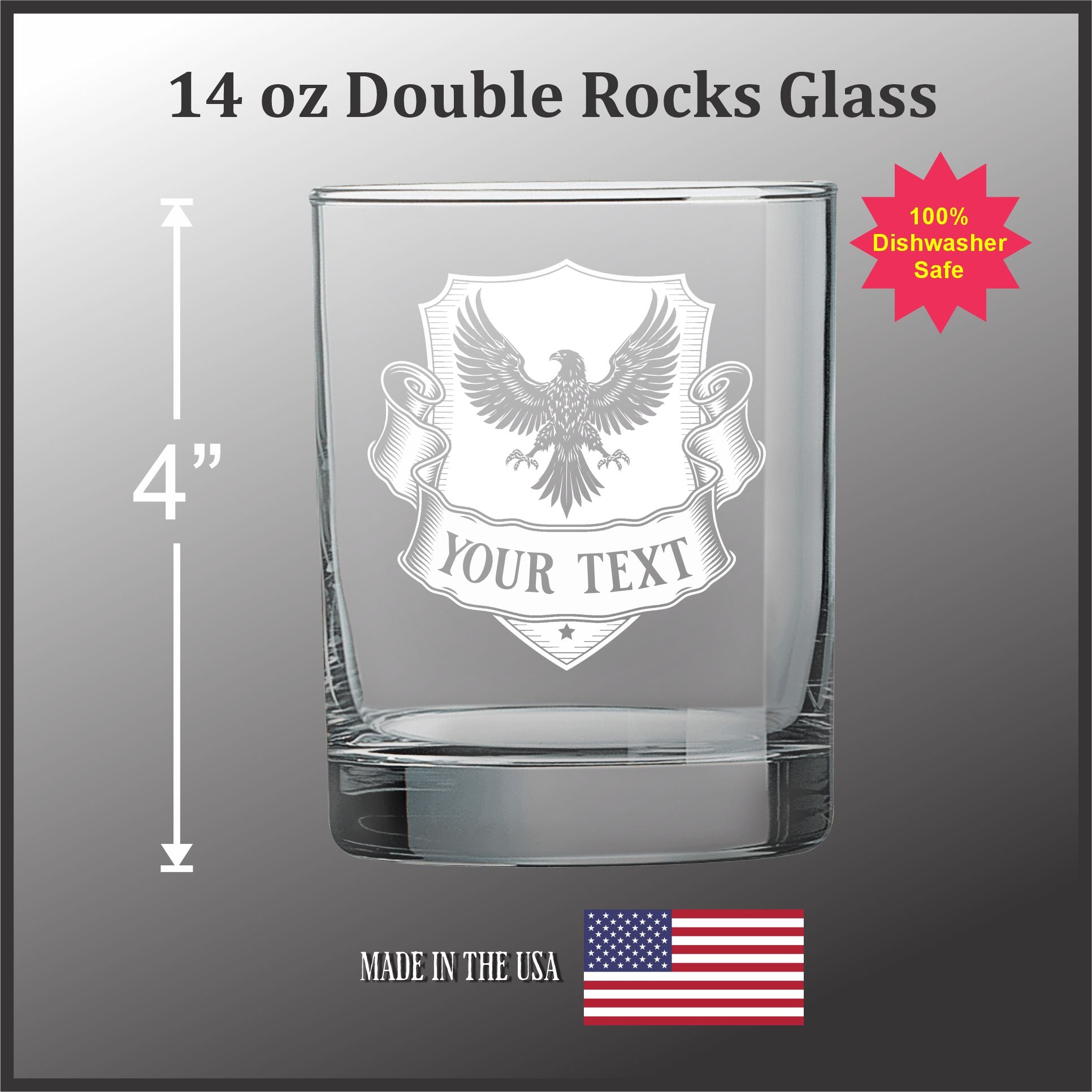 Custom Engraved Heraldic Animal Crest - 14 oz Rocks
