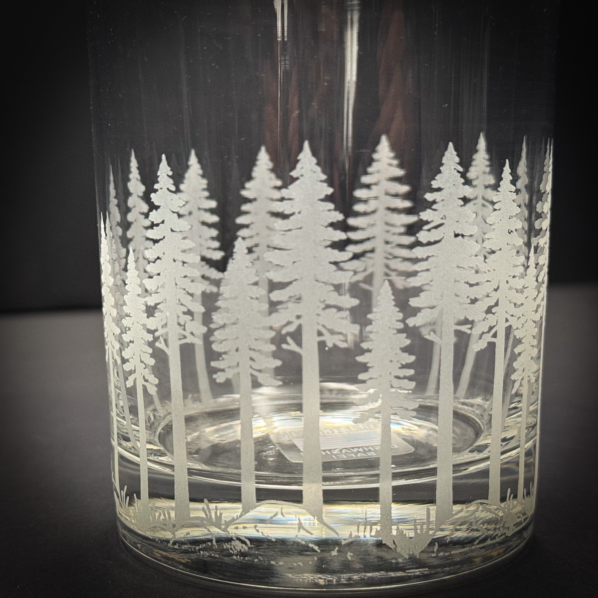 Pine Trees  full wrap engraved Rocks Glass