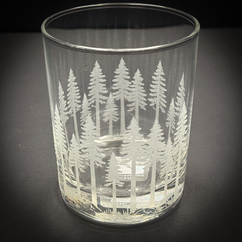 Pine Trees  full wrap engraved Rocks Glass