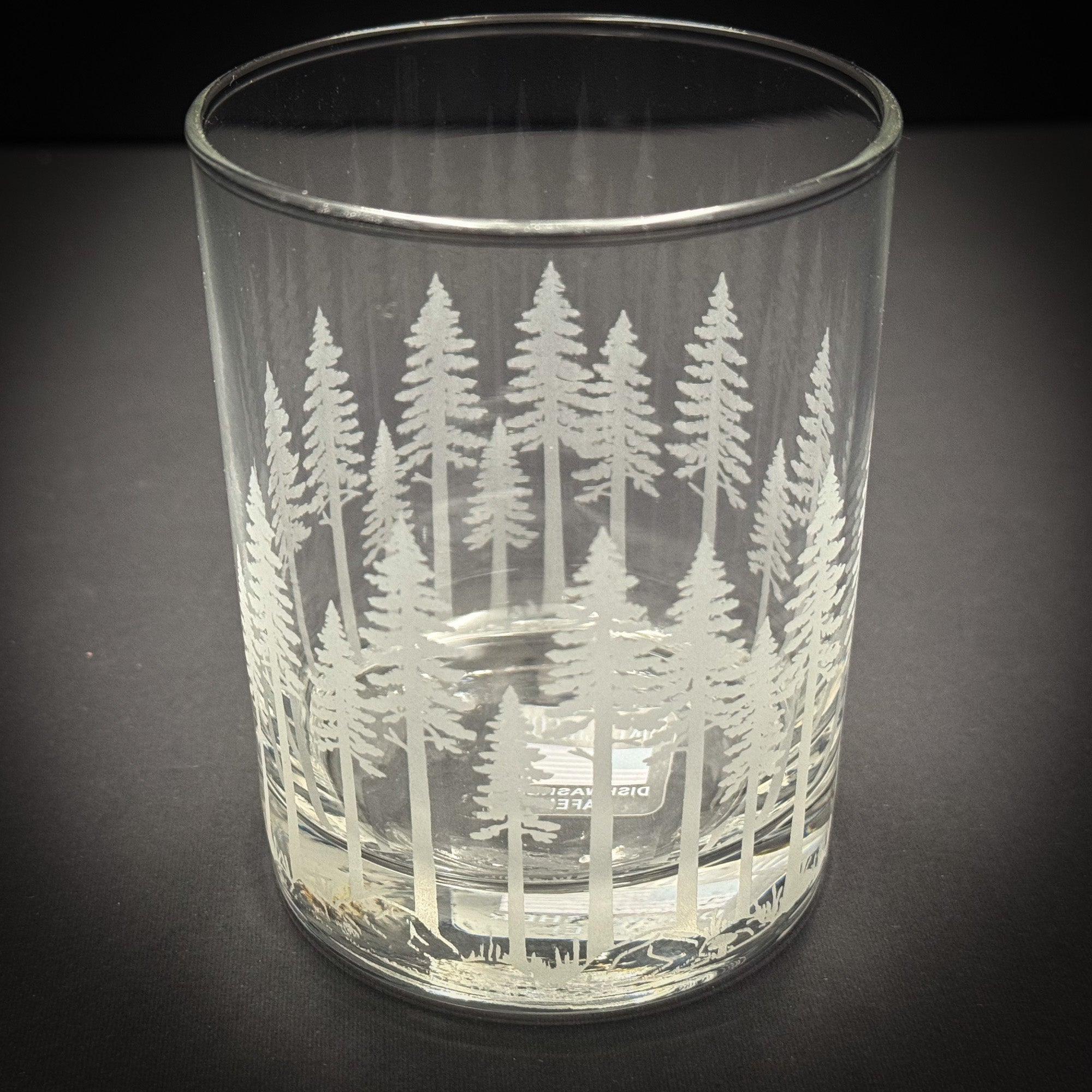 Pine Trees  full wrap engraved Rocks Glass