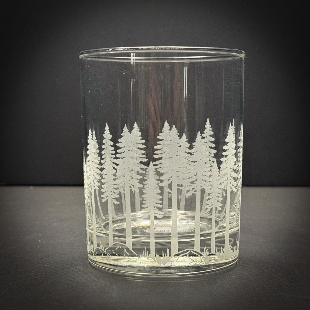 Pine Trees  full wrap engraved Rocks Glass