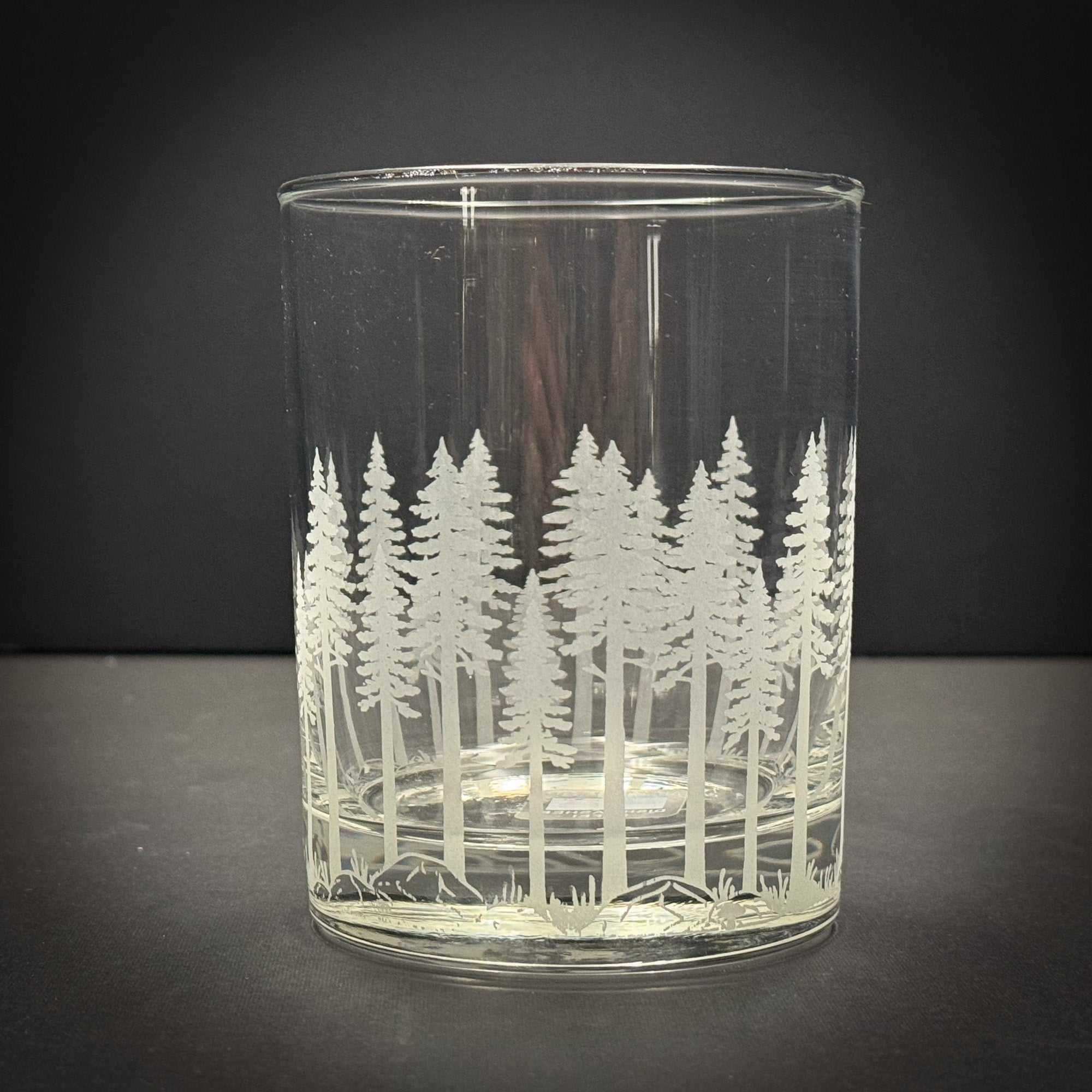 Pine Trees  full wrap engraved Rocks Glass
