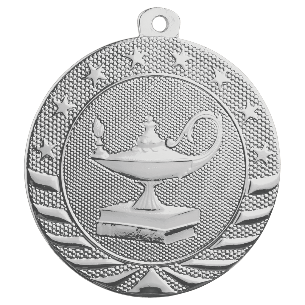 Bright Silver 2" Lamp of Knowledge Starbrite Medal