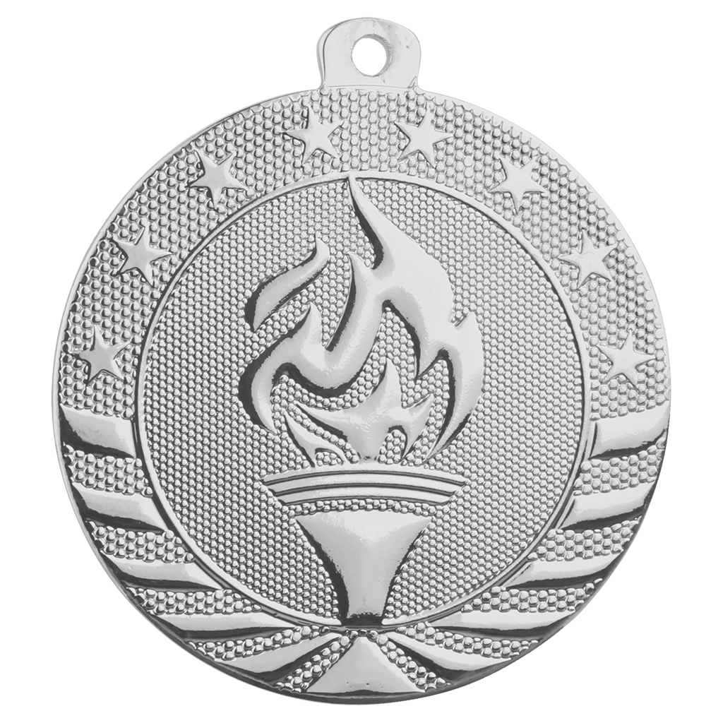 Bright Silver 2" Torch Starbrite Medal