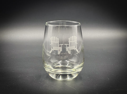 Adirondack Chairs - Etched 15 oz Heavy Base Stemless Wine Glass