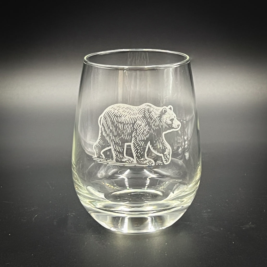 Bear Vintage Style - 15 oz Stemless Wine Glass