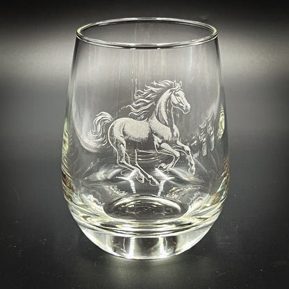 Horse Running Vintage Style - 15 oz Heavy Base Stemless