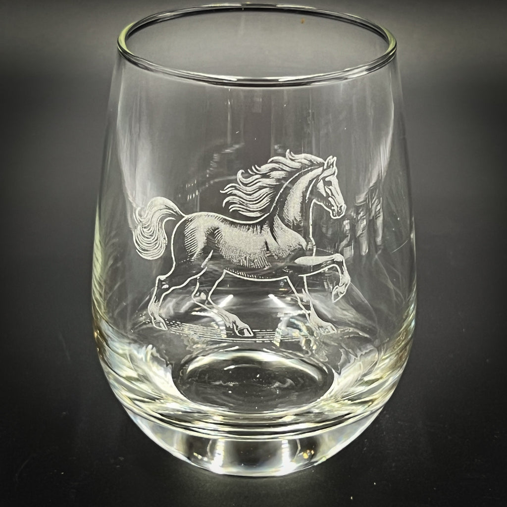 Horse Trotting - 15 oz Stemless Wine Glass