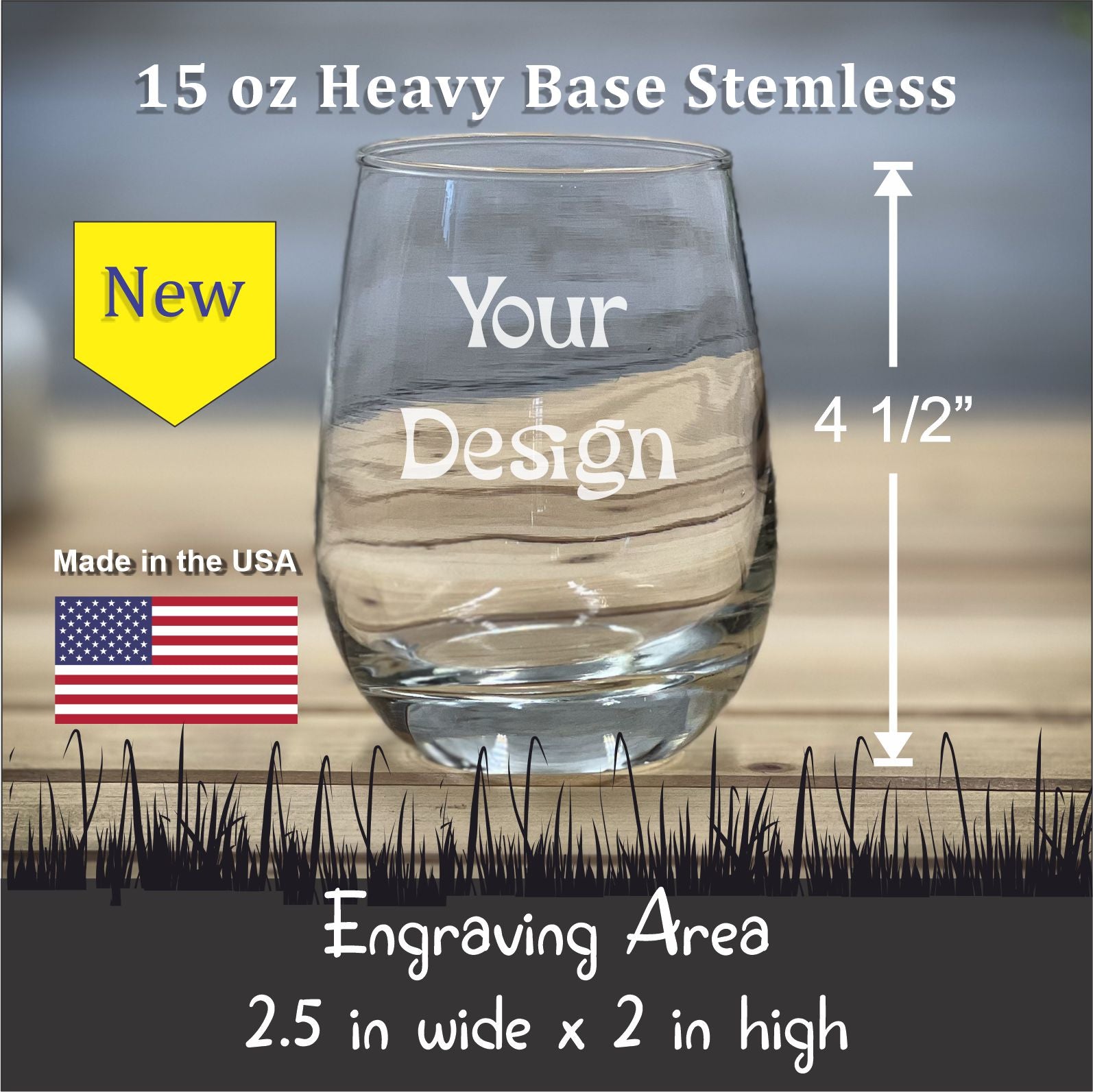 Your Design or Logo - 15 oz Heavy Base Stemless