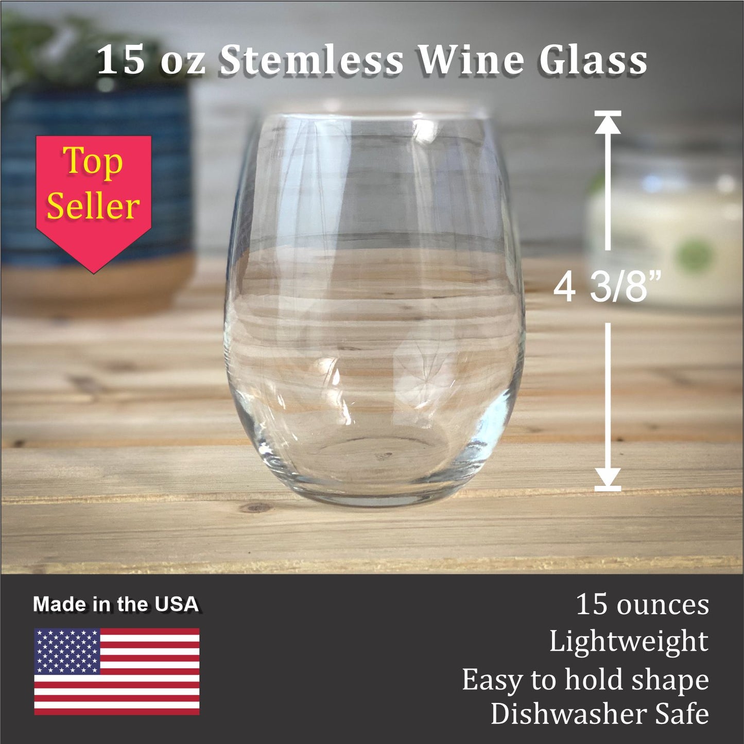 Hummingbird - 15 oz Stemless Wine Glass