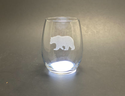 Bear - 15 oz Stemless Wine Glass