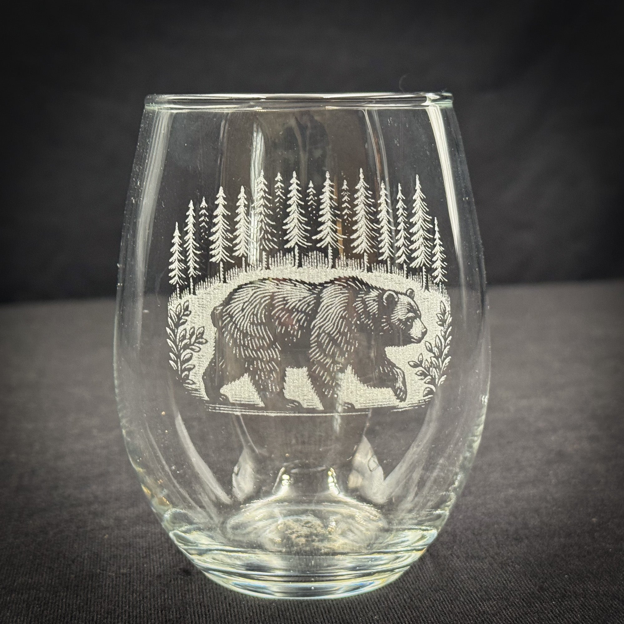 Bear in a Forest - 15 oz Stemless Wine Glass