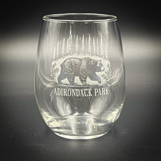 Bear in a Forest - 15 oz Stemless Wine Glass
