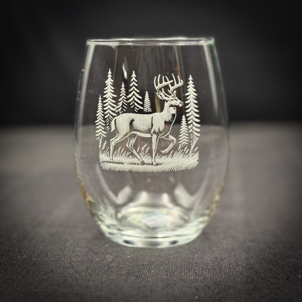 Deer in a Forest - 15 oz Stemless Wine Glass