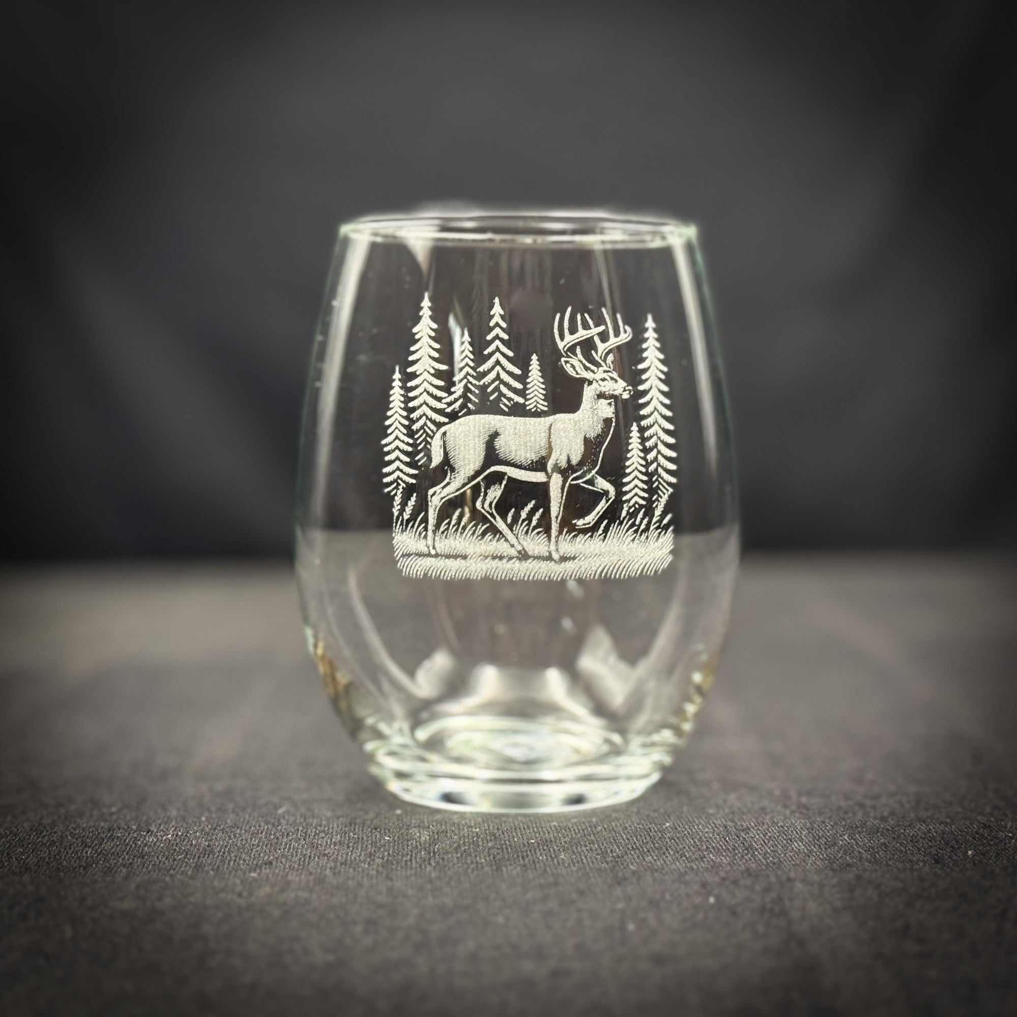 Deer in a Forest - 15 oz Stemless Wine Glass