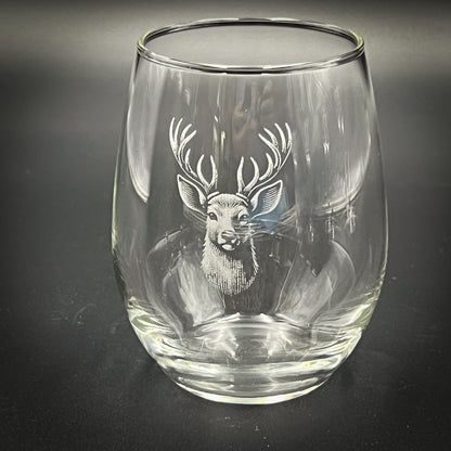 Deer Head Vintage - 15 oz Stemless Wine Glass